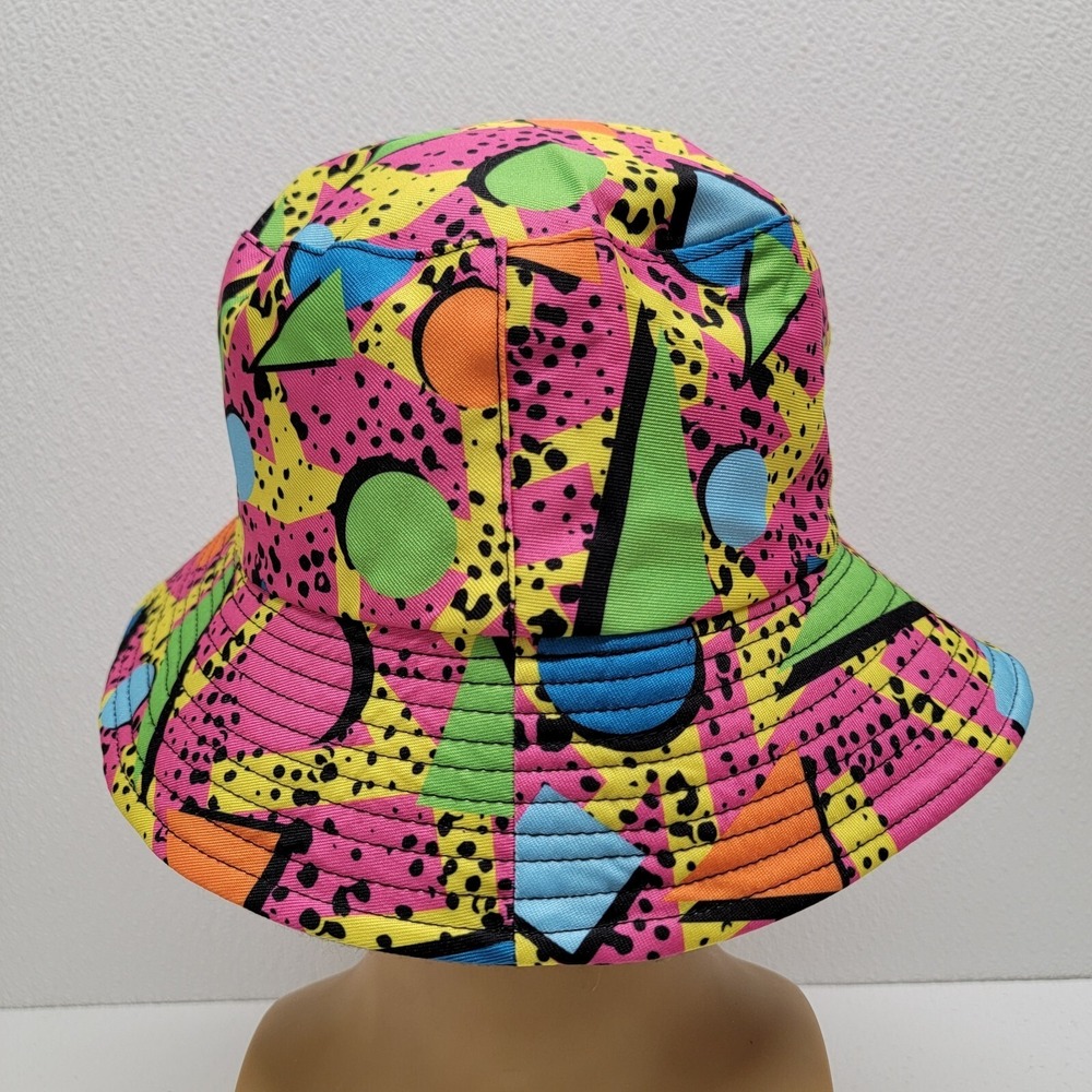 Retro Colorful Bucket Hat Costume Sun Cap Festival Rave Fun Geometric 80s 90s - Picture 5 of 7